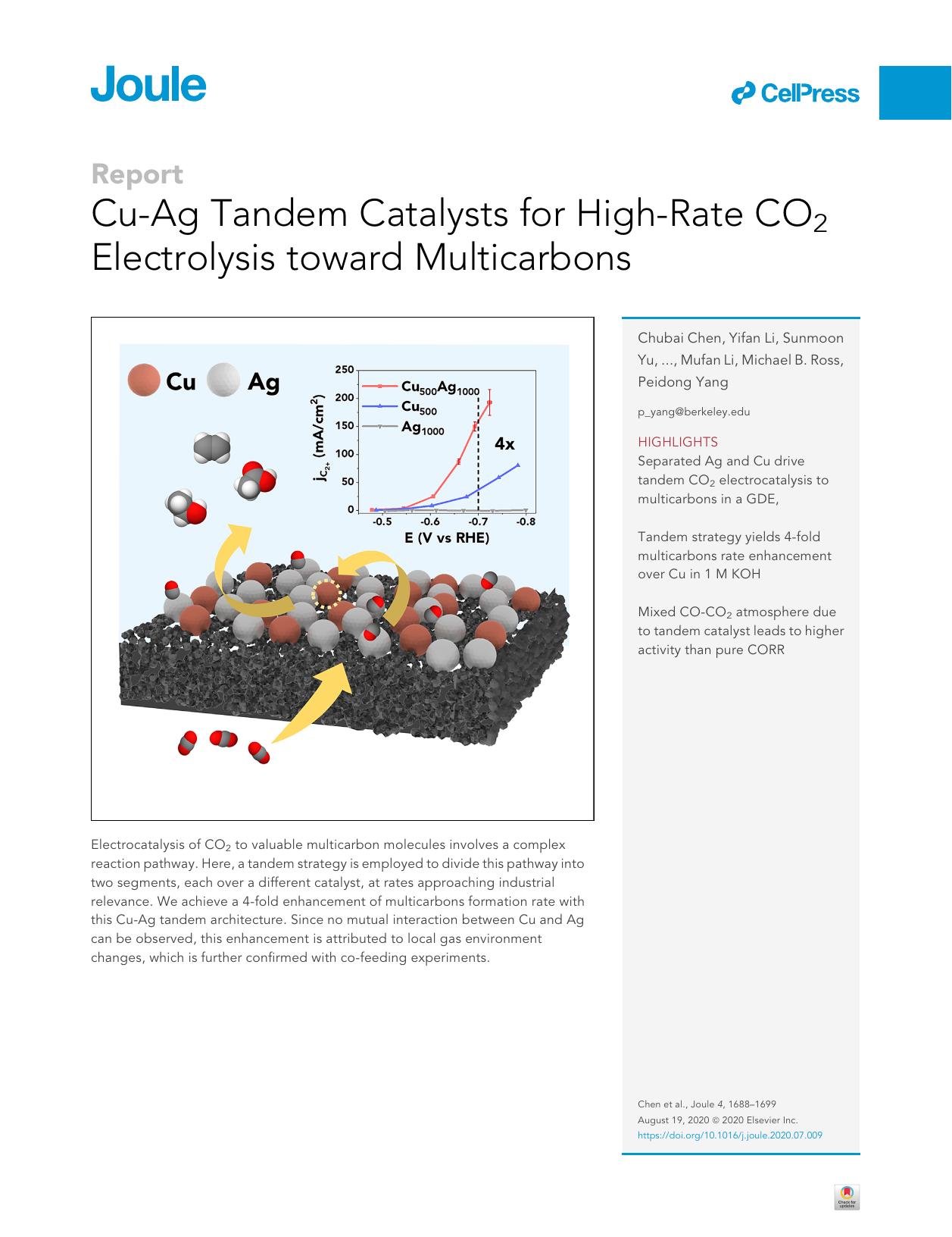 Cu-Ag Tandem Catalysts for High-Rate CO2 Electrolysis toward Multicarbons by unknow