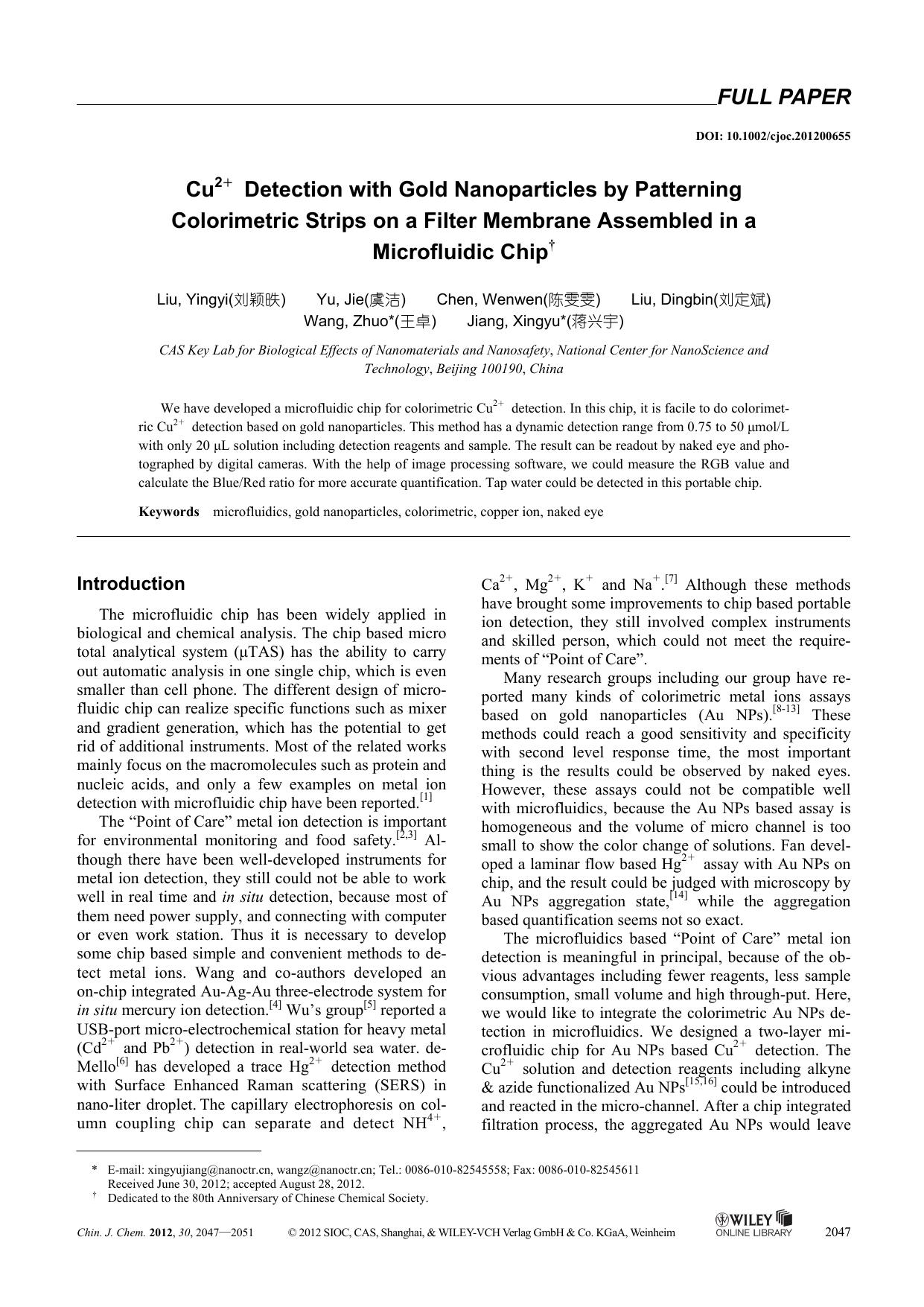Cu2+ Detection with Gold Nanoparticles by Patterning Colorimetric Strips on a Filter Membrane Assembled in a Microfluidic Chip by uy