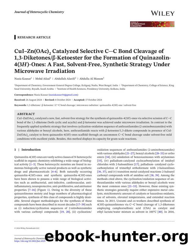 CuI-Zn(OAc)2 catalyzed selective CâC bond cleavage of 1,3âdiketonesÎ²âketoester for the formation of quinazolinâ4(3H)âones: A fast, solventâfree, synthetic strategy und by Unknown