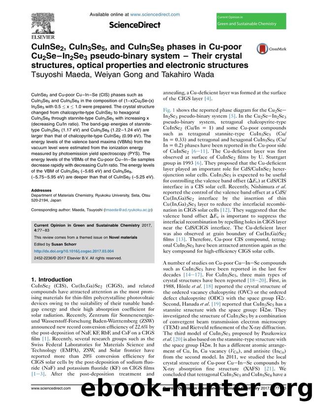 CuInSe2, CuIn3Se5, and CuIn5Se8 phases in Cu-poor Cu2Se-In2Se3 pseudo-binary system - Their crystal structures, optical properties and electronic structures by Tsuyoshi Maeda & Weiyan Gong & Takahiro Wada