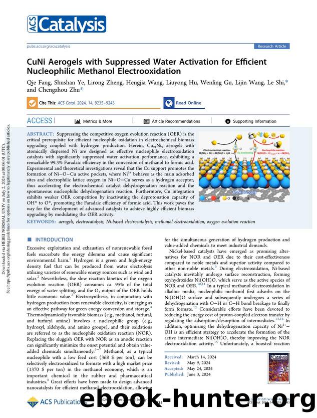 CuNi Aerogels with Suppressed Water Activation for Efficient Nucleophilic Methanol Electrooxidation by unknow