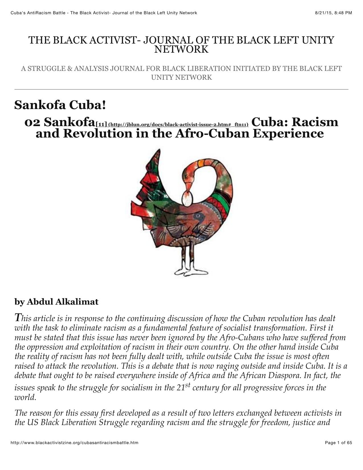 Cuba's AntiRacism Battle - The Black Activist- Journal of the Black Left Unity Network by Cuba Anti-Racism