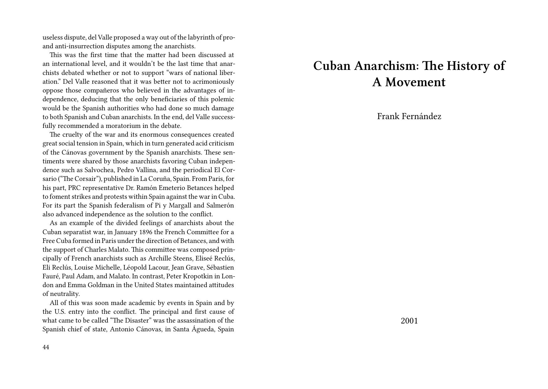 Cuban Anarchism: The History of A Movement by Frank Fernández