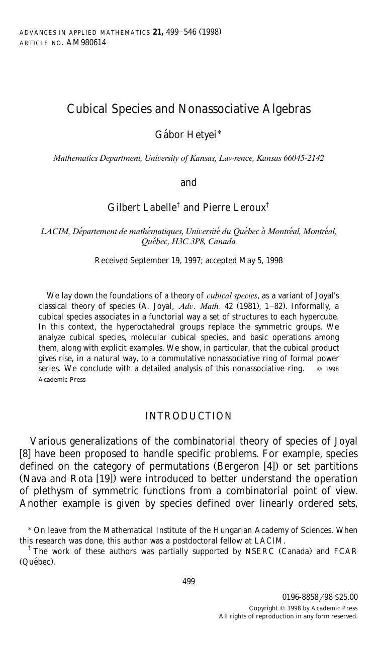 Cubical Species and Nonassociative Algebras by Hetyei G