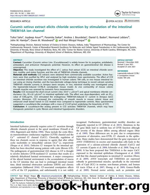 Cucumis sativus extract elicits chloride secretion by stimulation of the intestinal TMEM16A ion channel by unknow