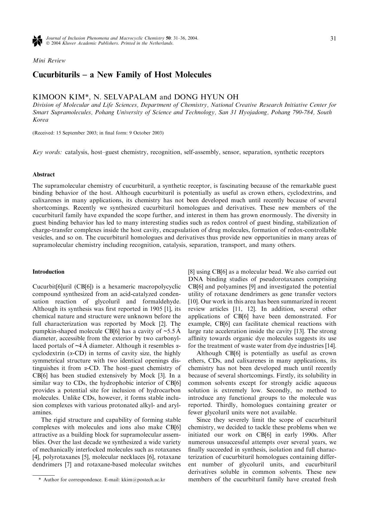 Cucurbiturils–a New Family of Host Molecules by Unknown
