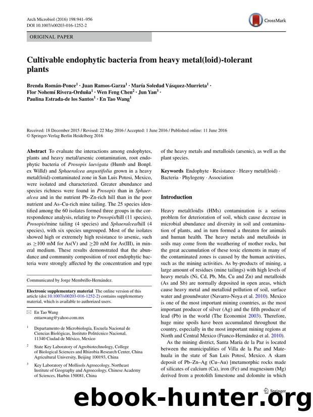 Cultivable endophytic bacteria from heavy metal(loid)-tolerant plants by unknow