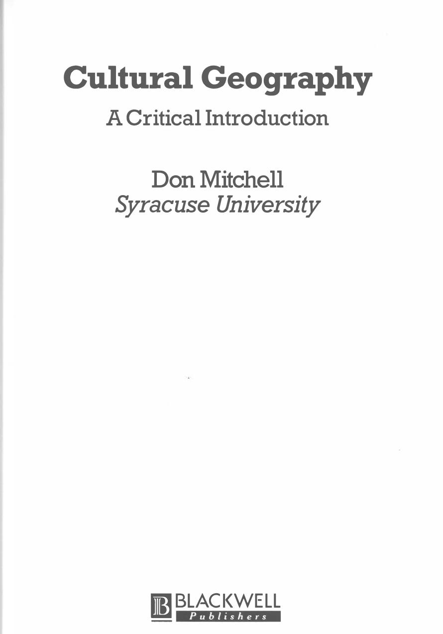 Cultural Geography: A Critical Introduction by Donald Mitchell