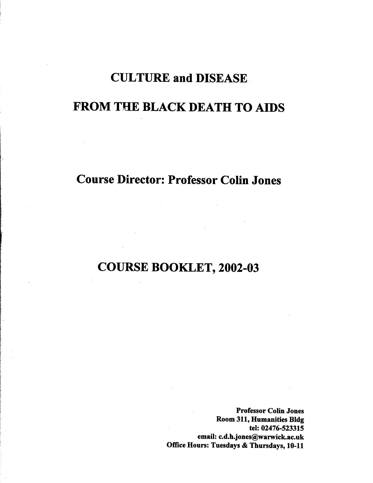 Culture and Disease: From the Black Death to AIDS by Colin Jones