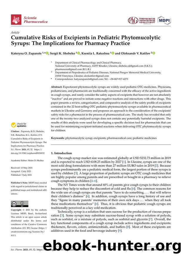 Cumulative Risks of Excipients in Pediatric Phytomucolytic Syrups: The Implications for Pharmacy Practice by Kateryna O. Zupanets Sergii K. Shebeko Kseniia L. Ratushna & Oleksandr V. Katilov