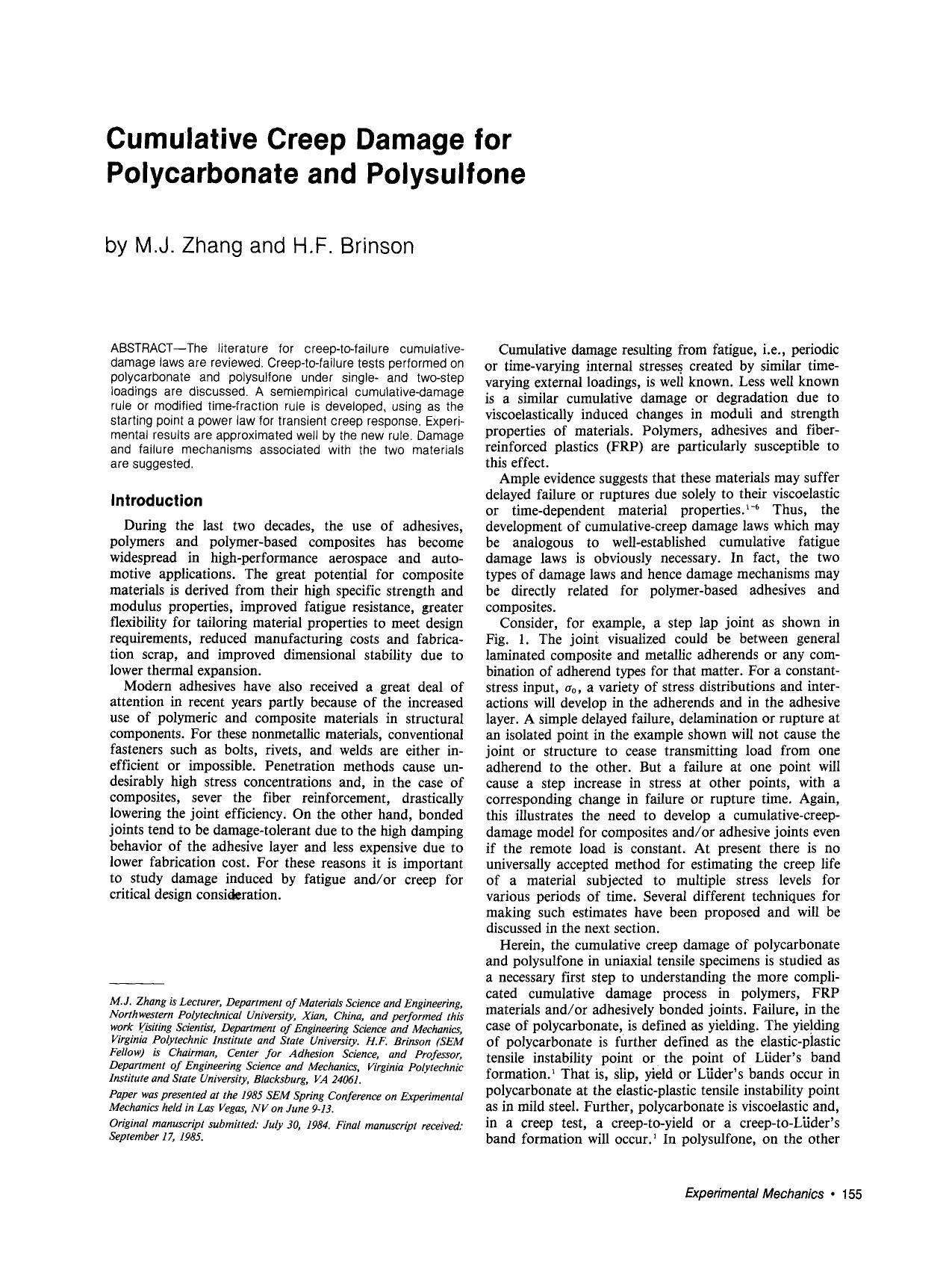 Cumulative creep damage for polycarbonate and polysulfone by Unknown