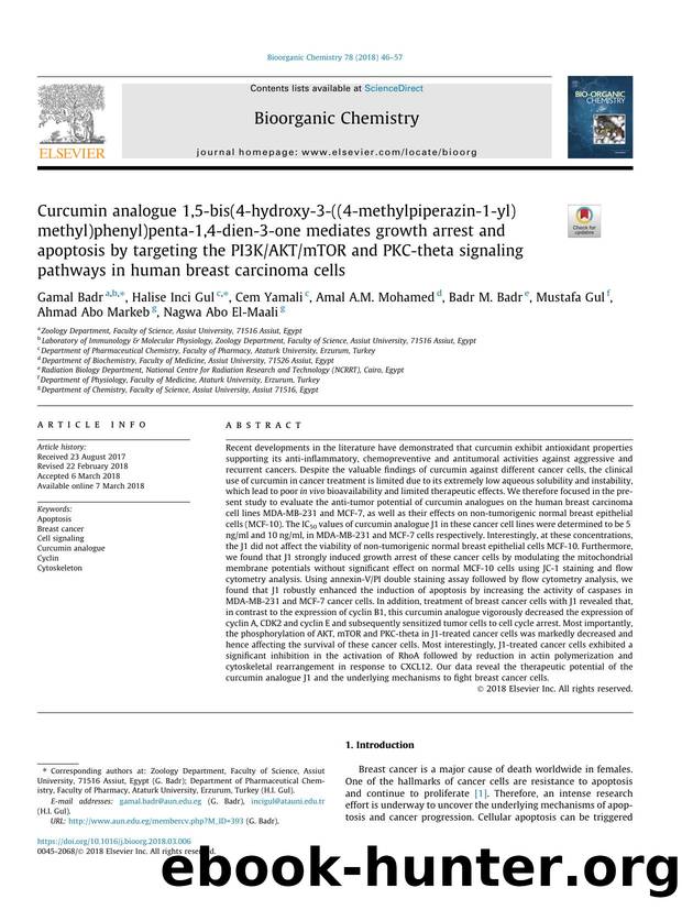 Curcumin analogue 1,5-bis(4-hydroxy-3-((4-methylpiperazin-1-yl)methyl)phenyl)penta-1,4-dien-3-one mediates growth arrest and apoptosis by targeting the PI3KAKTmTOR and PKC-theta si by unknow