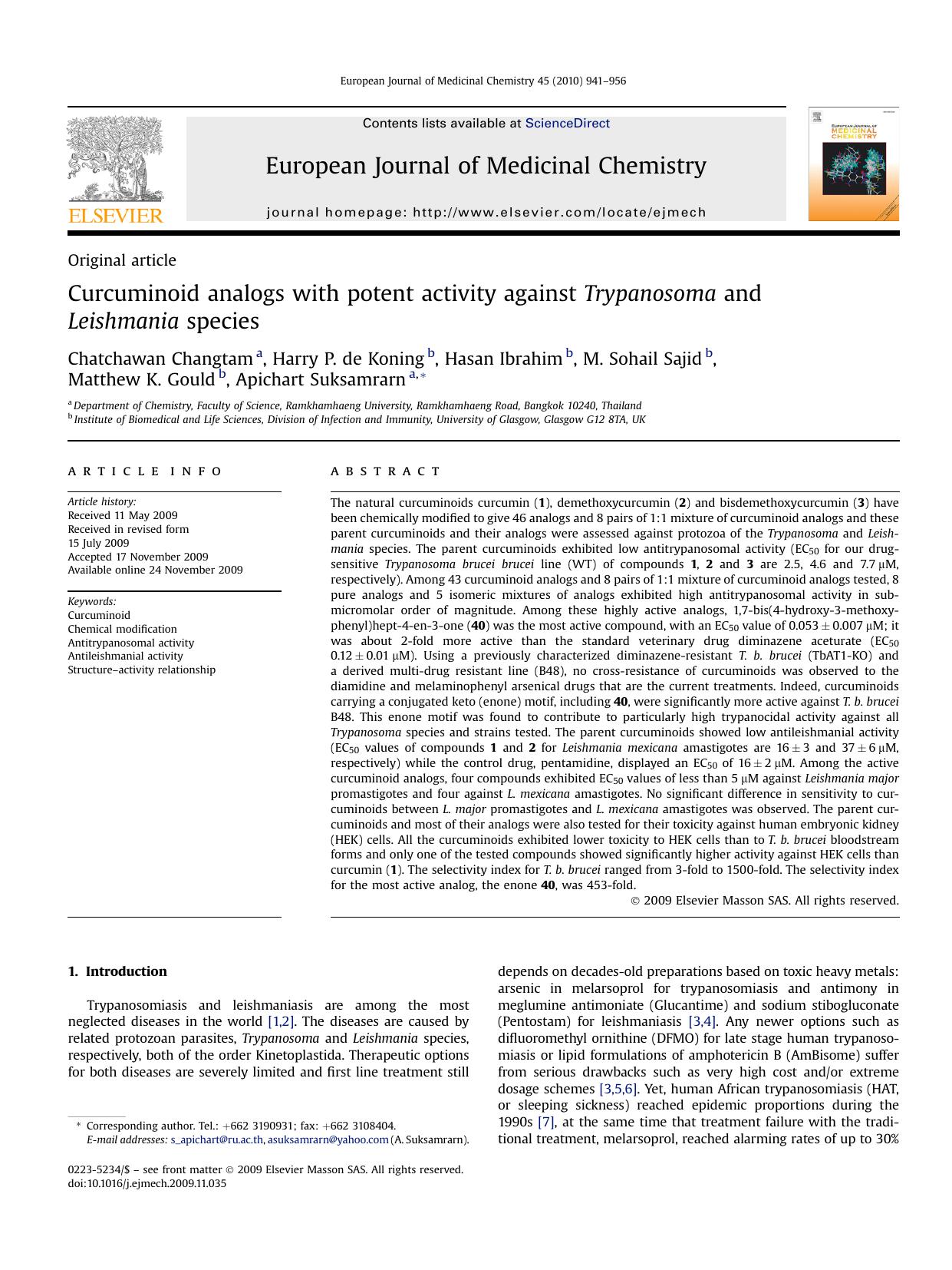 Curcuminoid analogs with potent activity against Trypanosoma and Leishmania species by unknow