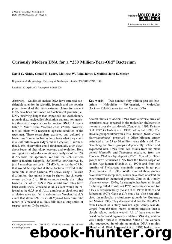 Curiously Modern DNA for a â250 Million-Year-Oldâ Bacterium by Nickle D. et al