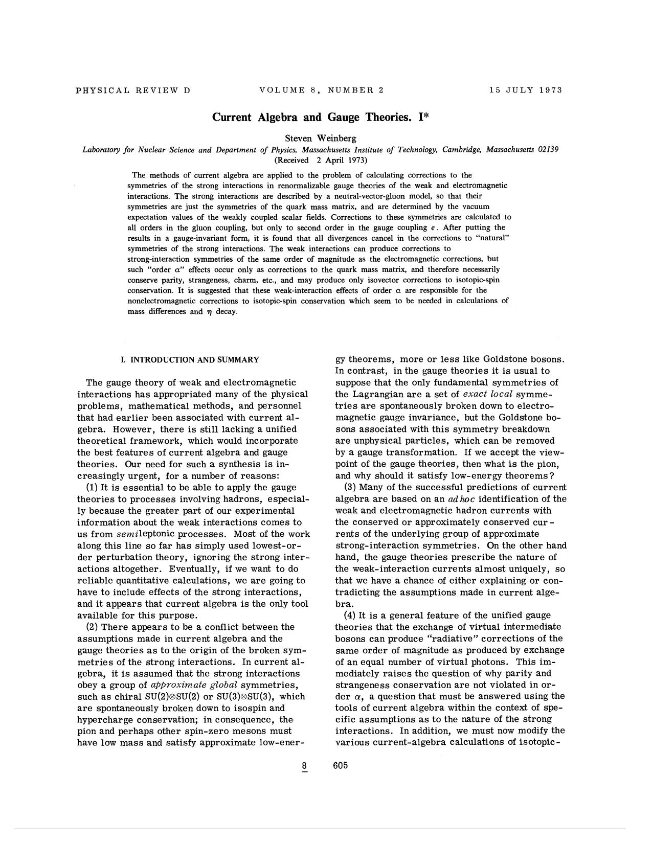 Current Algebra and Gauge Theories, I (1973) by Unknown