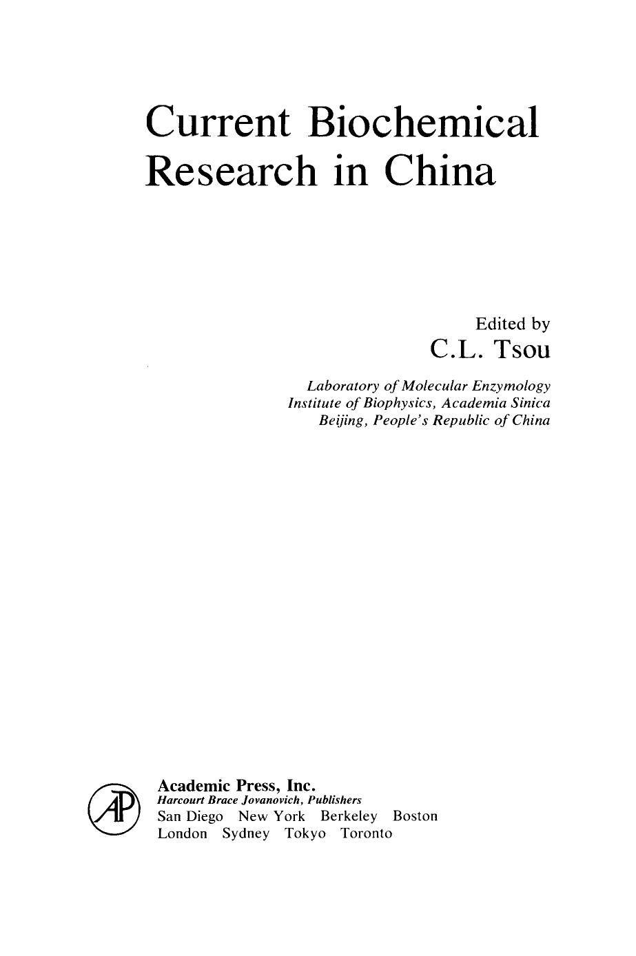 Current Biochemical Research in China by C. Tsou (Eds.)