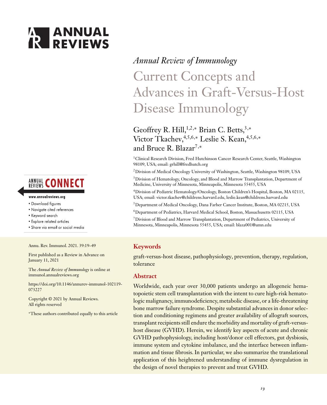 Current Concepts and Advances in Graft-Versus-Host Disease Immunology by Geoffrey R. Hill Brian C. Betts Victor Tkachev Leslie S. Kean Bruce R. Blazar