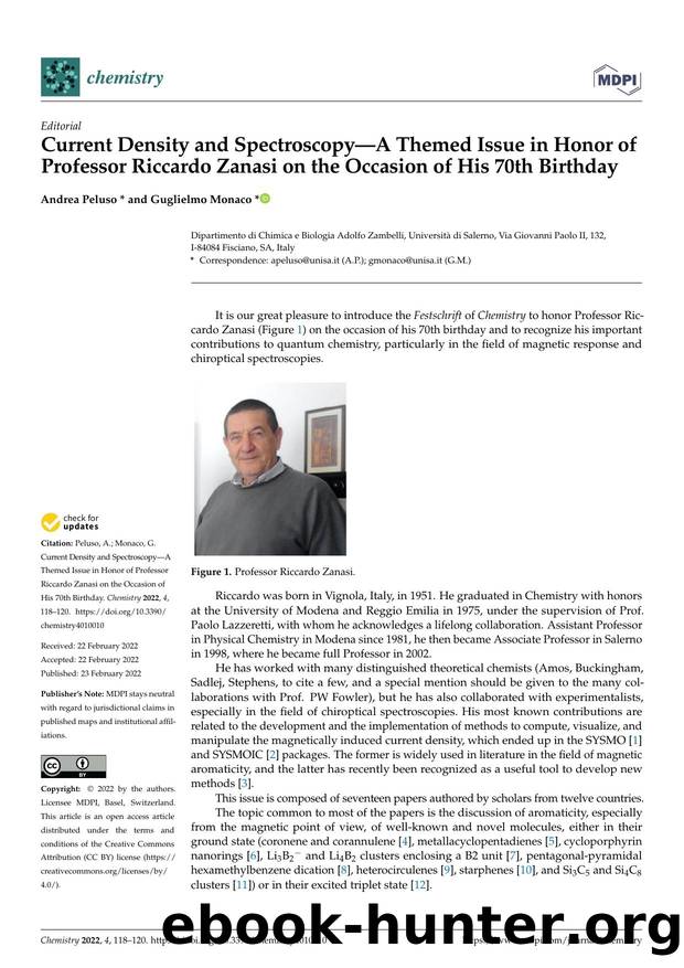 Current Density and SpectroscopyâA Themed Issue in Honor of Professor Riccardo Zanasi on the Occasion of His 70th Birthday by Andrea Peluso & Guglielmo Monaco