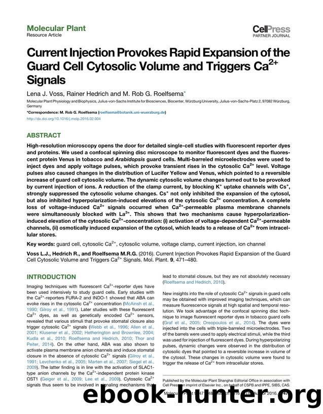 Current Injection Provokes Rapid Expansion of the Guard Cell Cytosolic Volume and Triggers Ca2+ Signals by Lena J. Voss & Rainer Hedrich & M. Rob G. Roelfsema