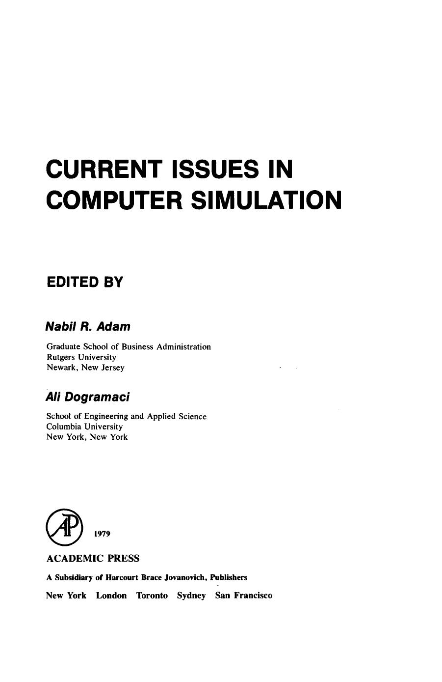 Current Issues in Computer Simulation by Nabil R. Adam Ali Dogramaci
