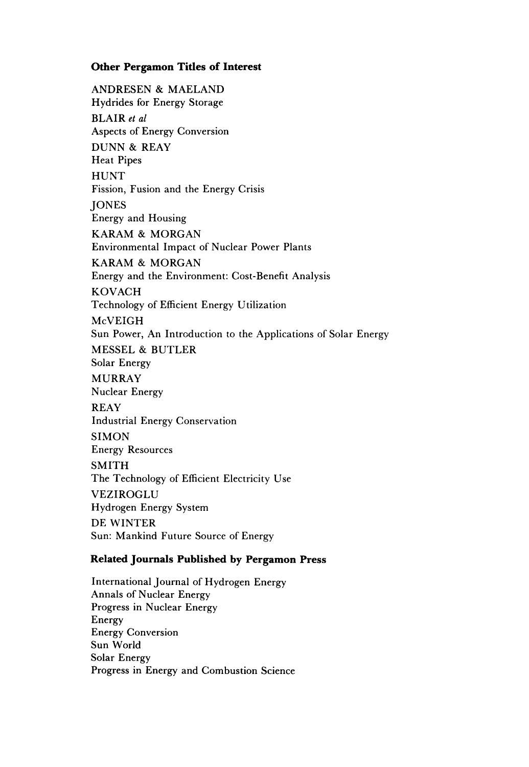 Current Issues in Energy. A Selection of Papers by Chauncey Starr (Auth.)