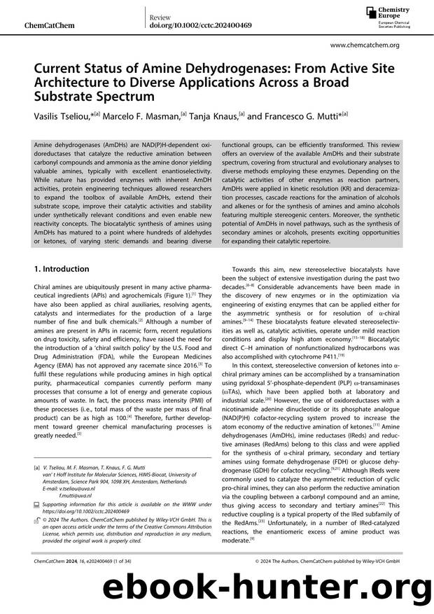 Current Status of Amine Dehydrogenases: From Active Site Architecture to Diverse Applications Across a Broad Substrate Spectrum by Unknown