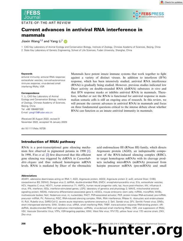 Current advances in antiviral RNA interference in mammals by Unknown