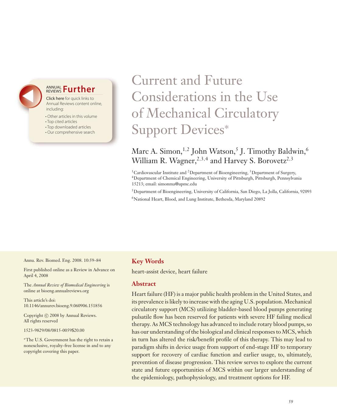 Current and Future Considerations in the Use of Mechanical Circulatory Support Devices* by unknow
