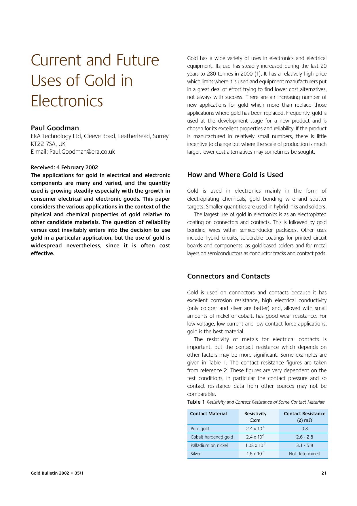 Current and future uses of gold in electronics by Unknown