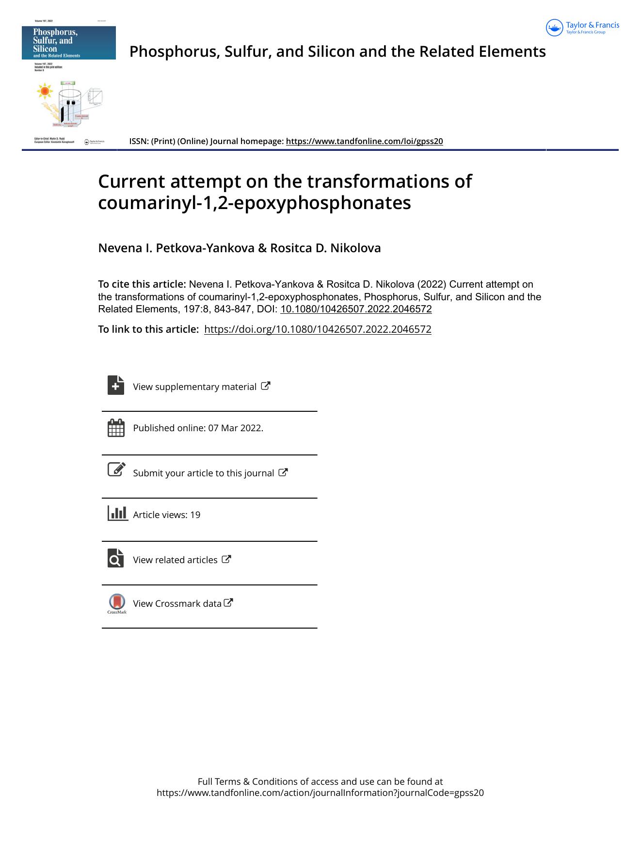 Current attempt on the transformations of coumarinyl-1,2-epoxyphosphonates by Petkova-Yankova Nevena I. & Nikolova Rositca D
