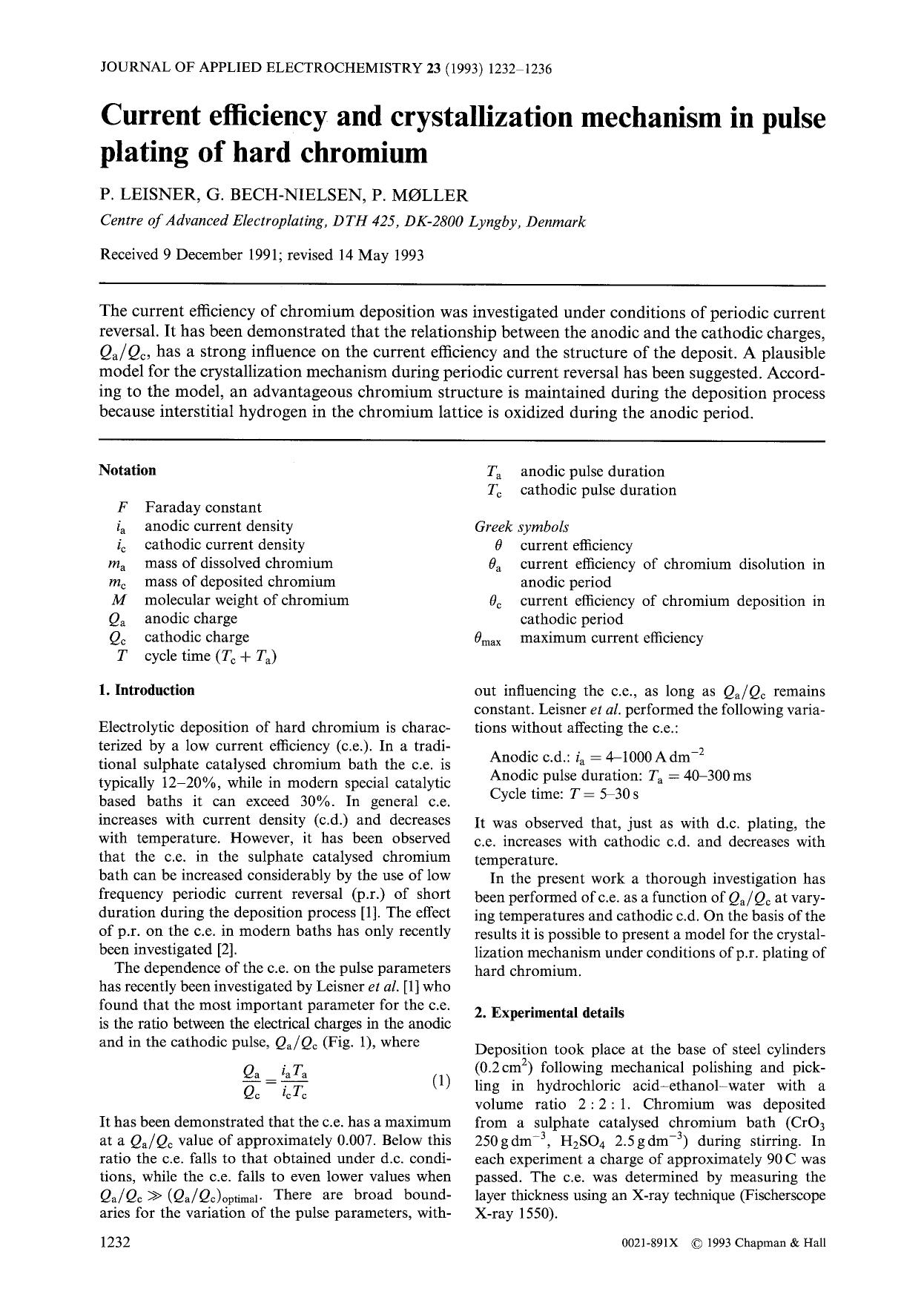 Current efficiency and crystallization mechanism in pulse plating of hard chromium by Unknown