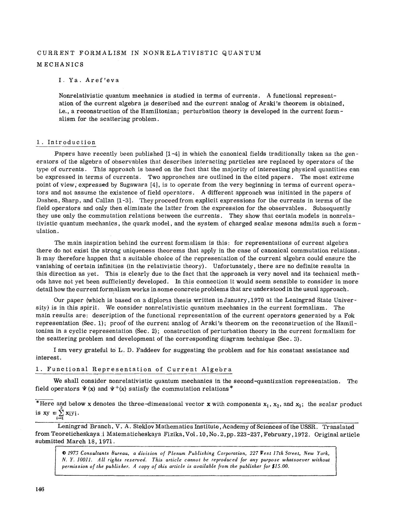 Current formalism in nonrelativistic quantum mechanics by Unknown