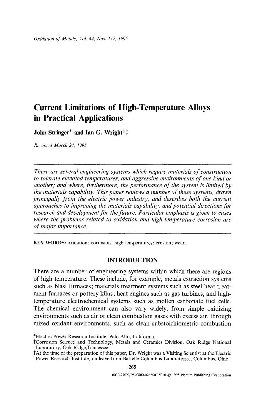 Current limitations of high-temperature alloys in practical applications by Unknown