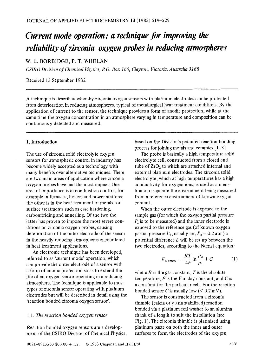 Current mode operation: a technique for improving the reliability of zirconia oxygen probes in reducing atmospheres by Unknown