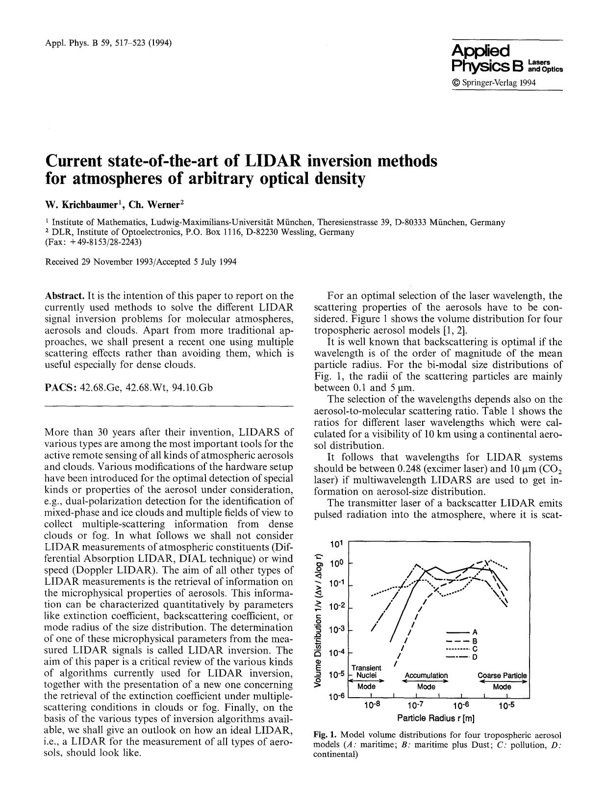 Current state-of-the-art of LIDAR inversion methods for atmospheres of arbitrary optical density by unknow