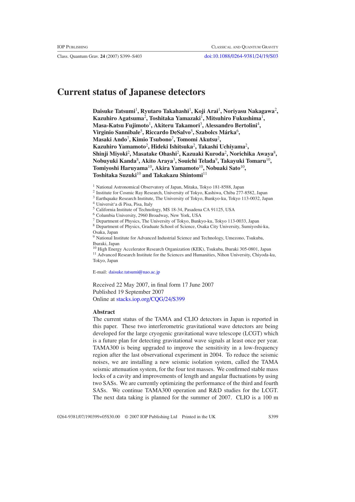 Current status of Japanese detectors by D Tatsumi et al