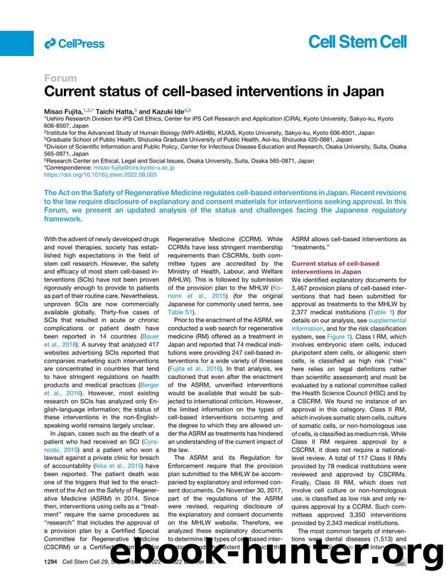 Current status of cell-based interventions in Japan by Misao Fujita & Taichi Hatta & Kazuki Ide