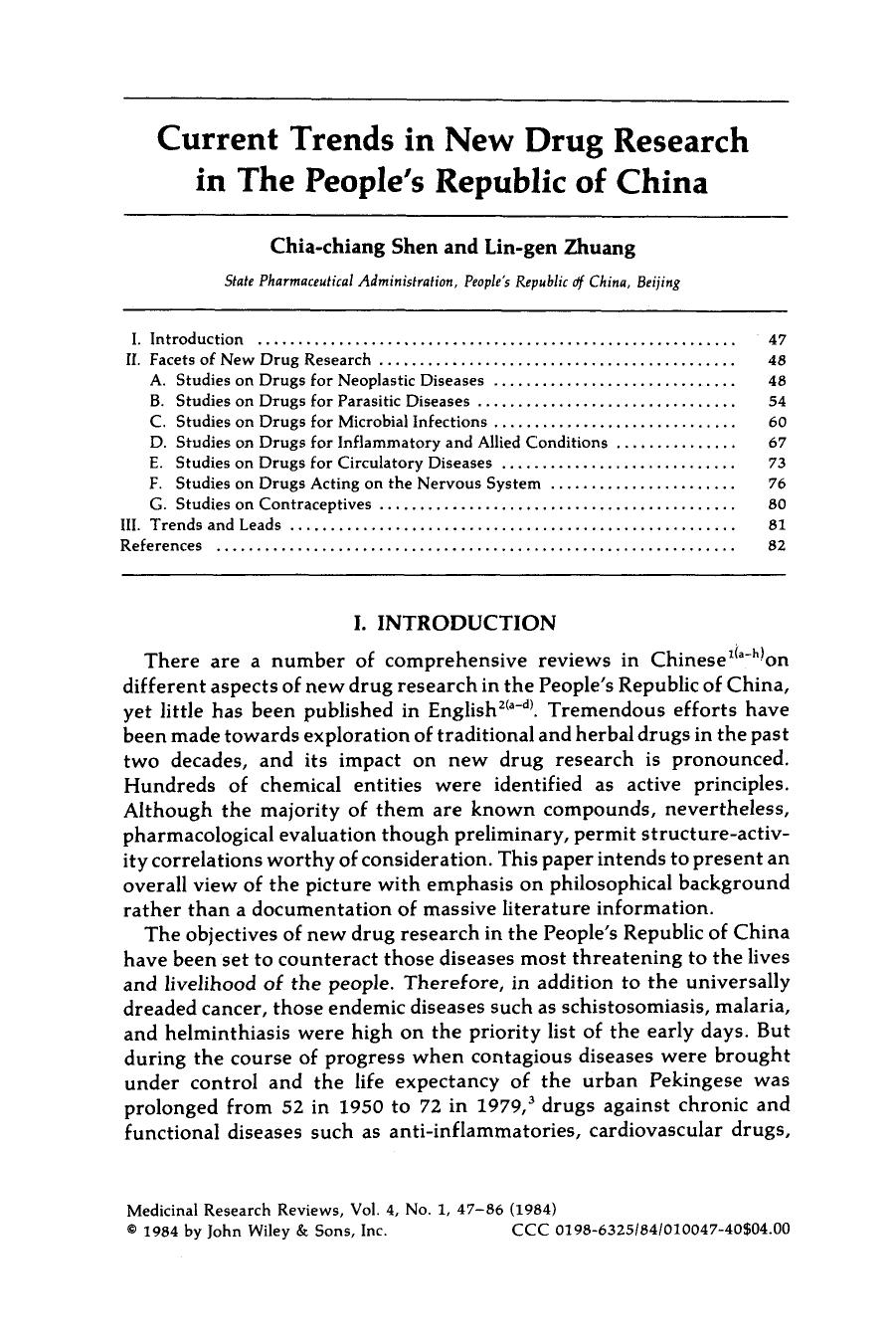 Current trends in new drug research in the People's Republic of China by Unknown