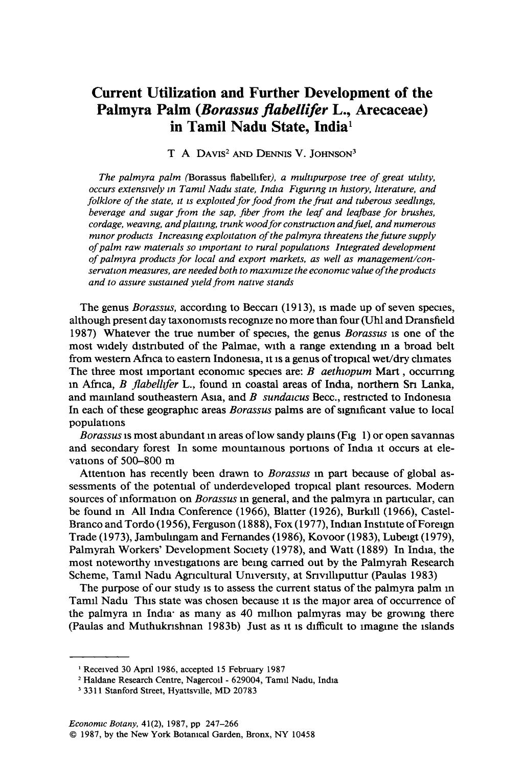Current utilization and further development of the palmyra palm (Borassus flabellifer L., Arecaceae) in Tamil Nadu state, India by Unknown