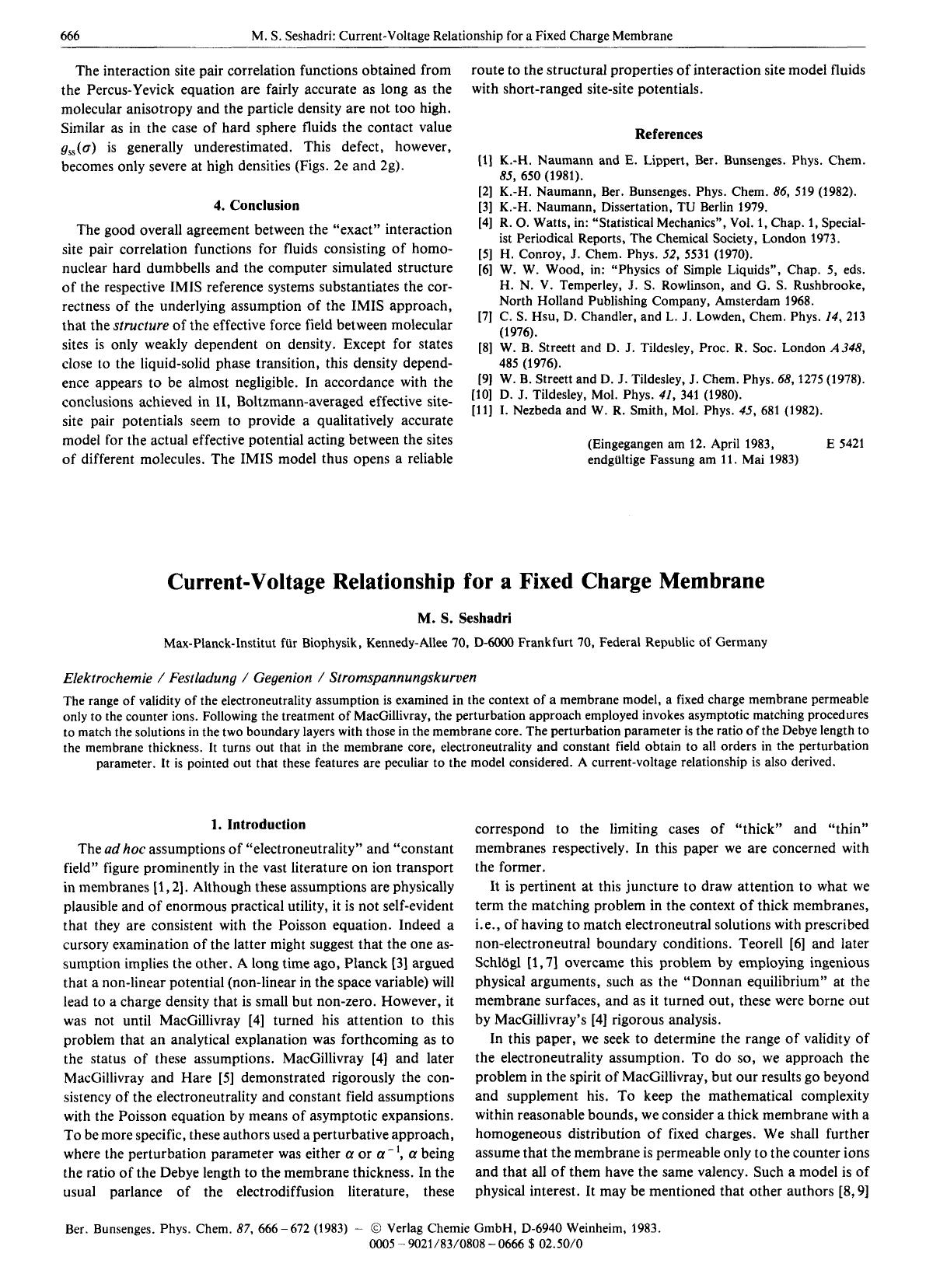 Current-Voltage Relationship for a Fixed Charge Membrane by Unknown