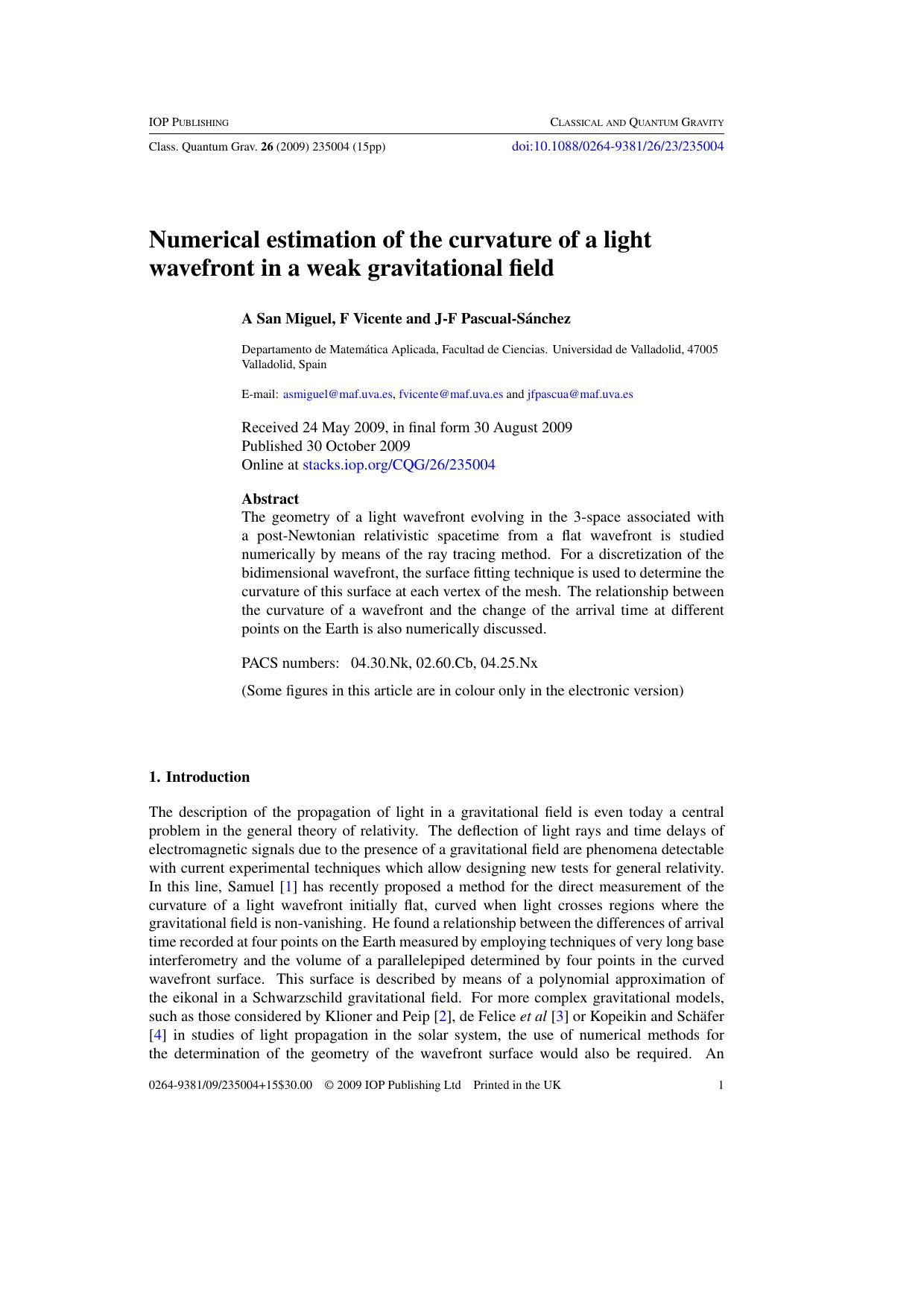 Curvature of a discretized light wavefront by A San Miguel et al