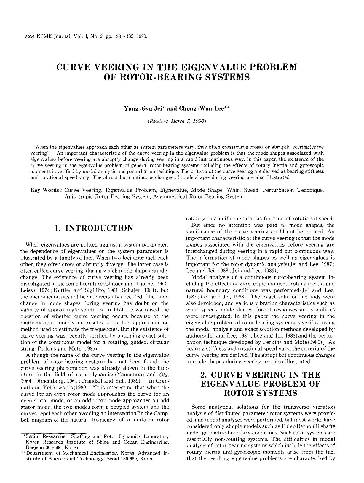 Curve veering in the eigenvalue problem of rotor-bearing systems by Unknown