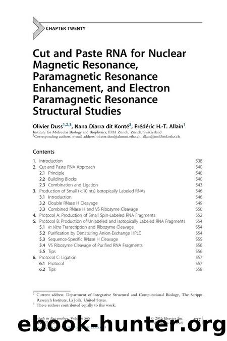 Cut and Paste RNA for Nuclear Magnetic Resonance, Paramagnetic Resonance Enhancement, and Electron Paramagnetic Resonance Structural Studies by Olivier Duss & Nana Diarra dit Kont & Frdric H.-T. Allain