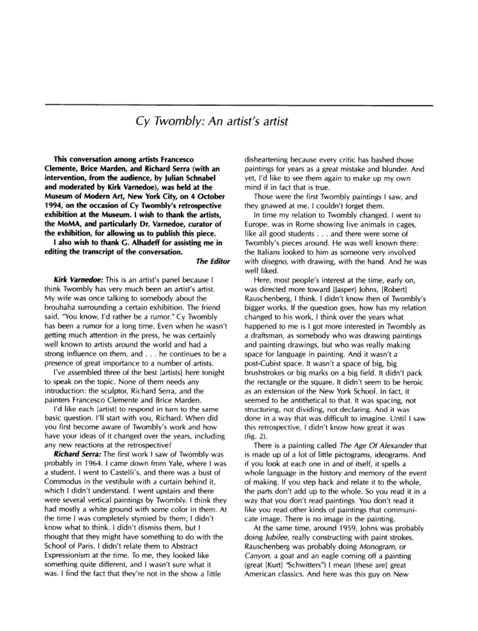 Cy Twombly : an artist's artist by Varnedoe Kirk; Twombly Cy; Clemente Francesco; Serra Richard; Marden Brice