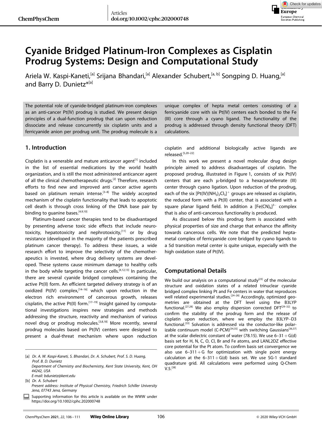 Cyanide Bridged PlatinumâIron Complexes as Cisplatin Prodrug Systems: Design and Computational Study by Unknown