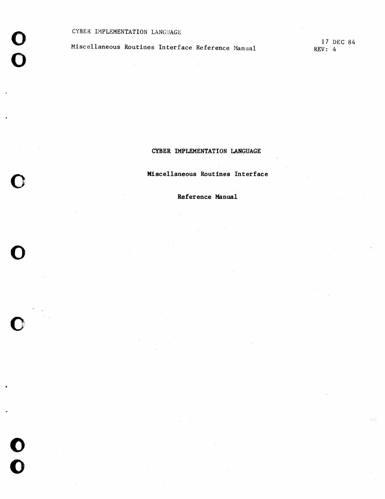 Cyber Implementation Language Miscellaneous Routines Interface Reference Dec84 by Unknown