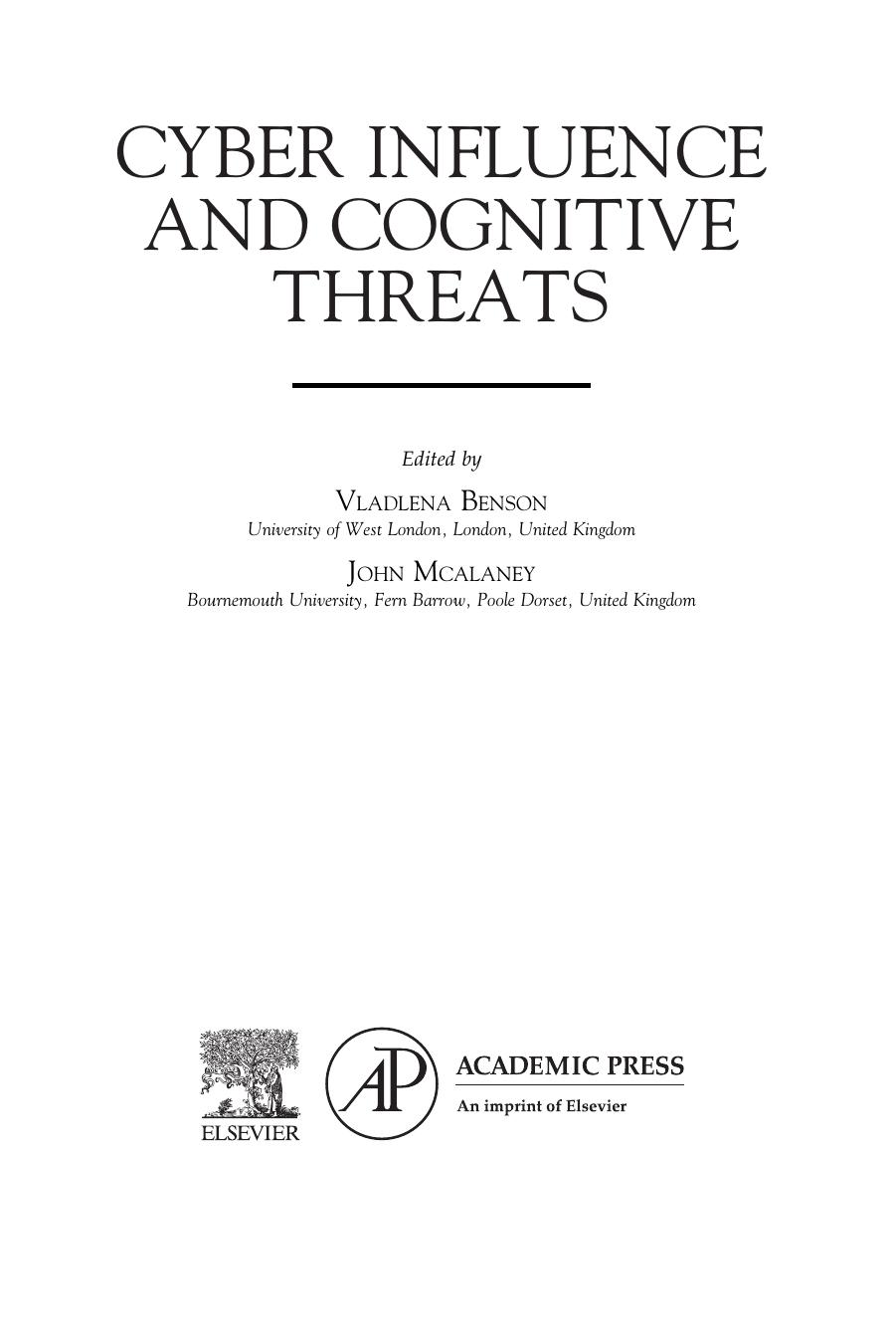 Cyber Influence and Cognitive Threats by Vladlena Benson John Mcalaney