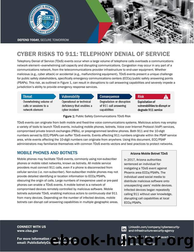 Cyber Risks to 911: Telephony Denial of Service by Department of Homeland Security & Cybersecurity and Infrastructure Security Agency