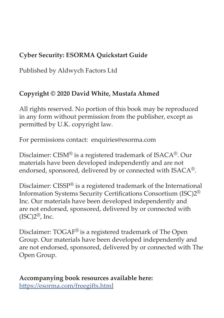 Cyber Security: ESORMA Quickstart Guide: Enterprise Security Operations Risk Management Architecture for Cyber Security Practitioners by David White