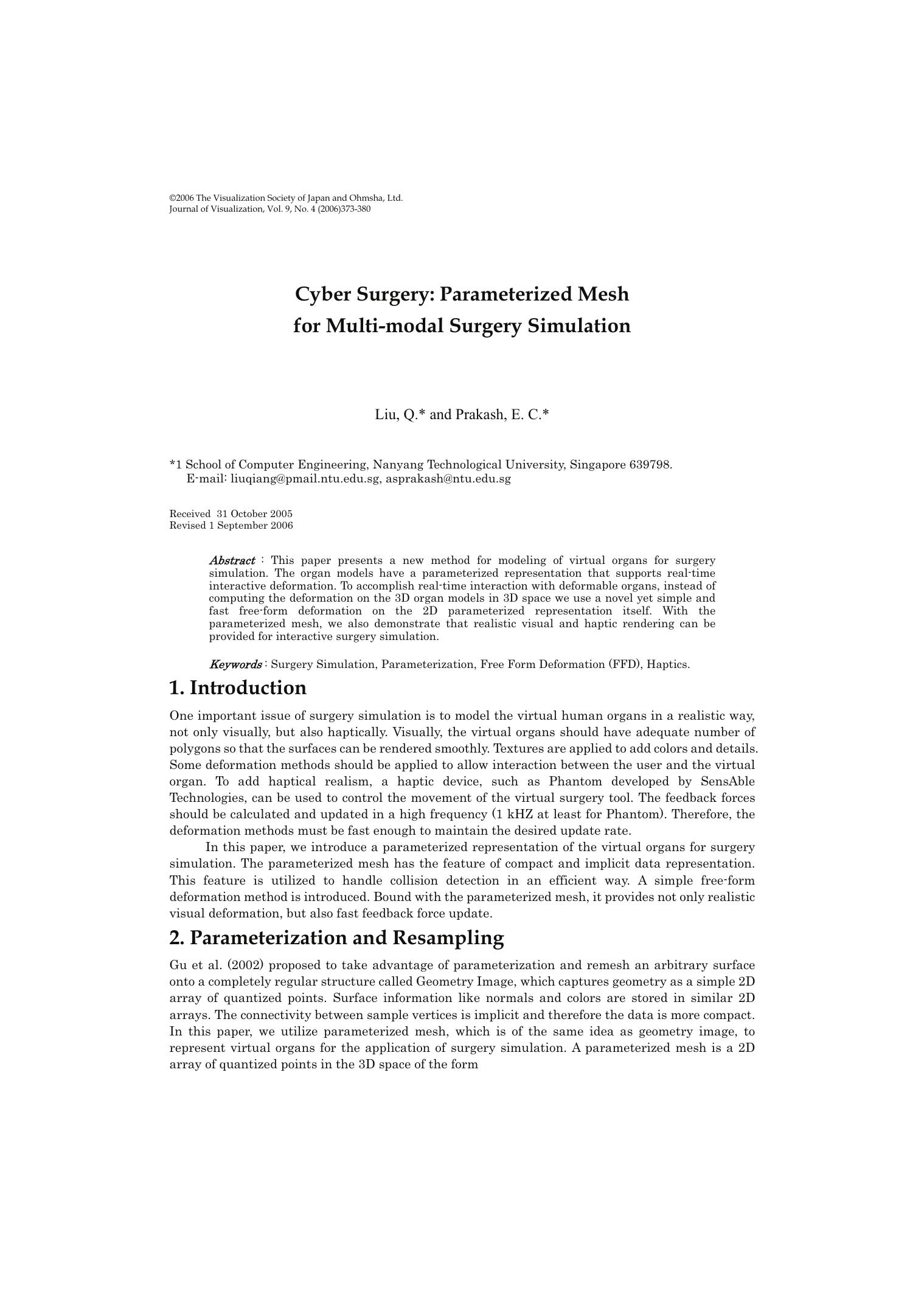 Cyber surgery: Parameterized mesh for multi-modal surgery simulation by Unknown